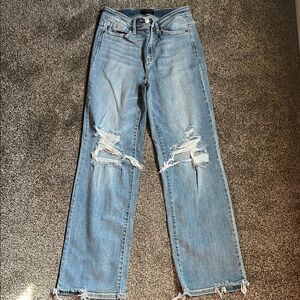 Judy Blue Straight Leg Blue Jeans with Distressed Details